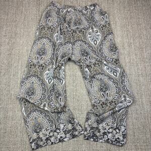 🌿 The Silk Collection 100% Silk Paisley Pants | Size M | Gray Gold